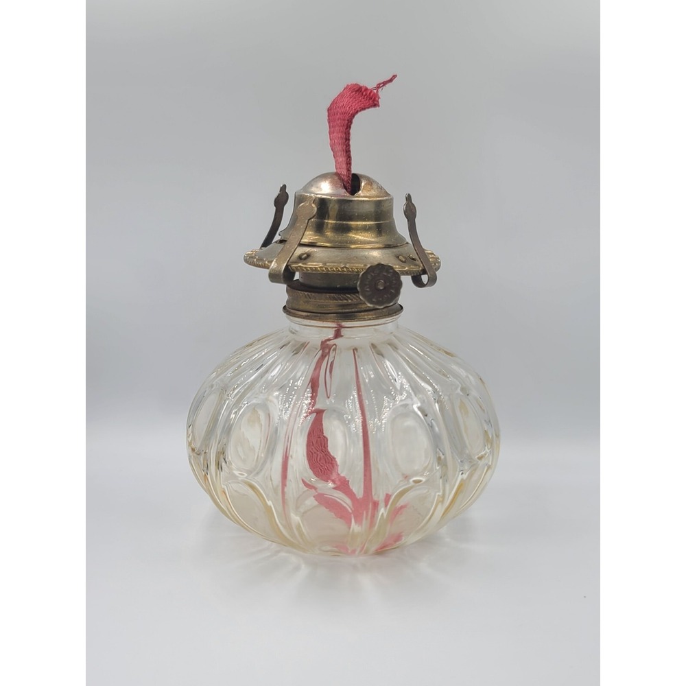 Vintage Lamplight Farms Melon Clear Glass Oil Lamp USA Base Only 6" Tall